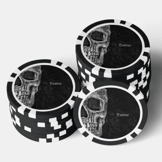 Gothic Half Skull Black en White Cool Grunge Poker Chips (Opstapeling)