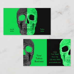 Gothic Half Skull Black Neon Green Tattoo Shop Visitekaartje