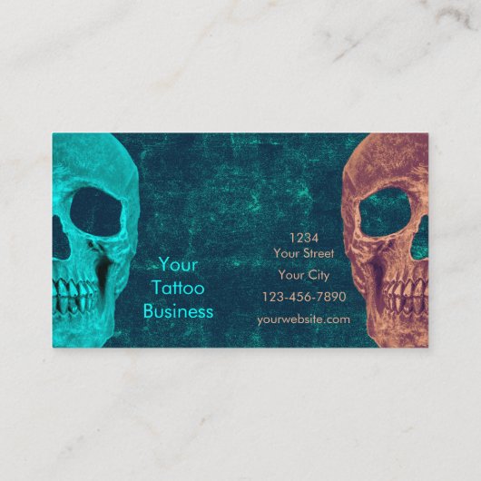 Gothic Half Skull Blauwgroen Brown Texture Tattoo Visitekaartje (Achterkant)