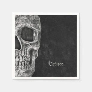 Gothic Half Skull Cool Black and White Grunge Servet
