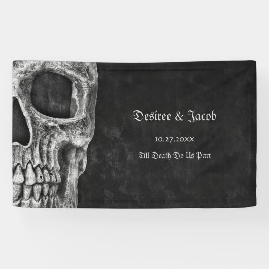 Gothic Half Skull Cool Black and White Grunge Spandoek (Horizontaal)
