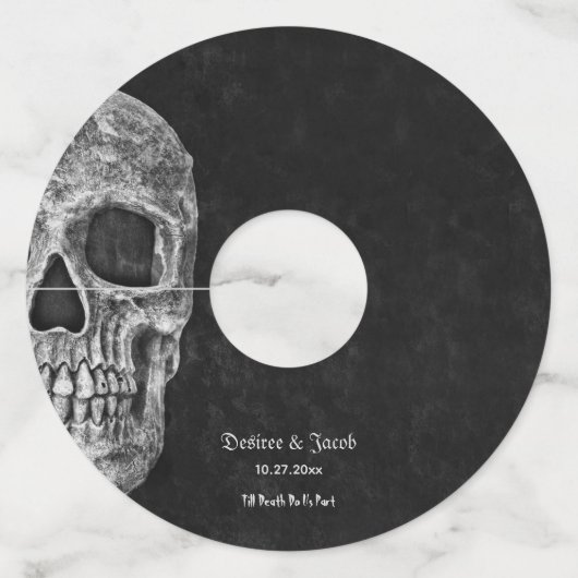 Gothic Half Skull Cool Black And White Grunge Wijnglaslabel (Achterkant)