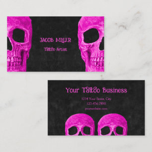 Gothic Half Skull Girly Roze Zwart Tattoo Shop Visitekaartje