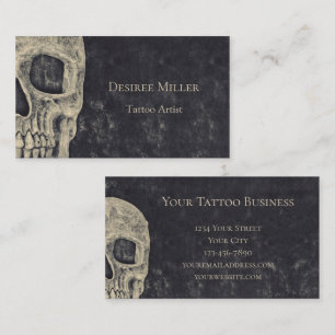 Gothic Half Skull Grey Beige Tattoo Artist Visitekaartje