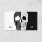 Gothic Half Skull Head Black en White Tattoo Shop Visitekaartje (Voorkant)