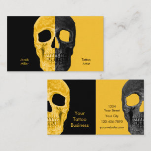 Gothic Half Skull Head Yellow Black Tattoo Shop Visitekaartje