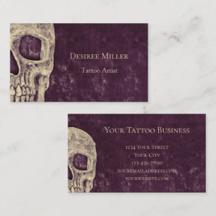 Gothic Half Skull Paars Beige Tattoo Artist Visitekaartje