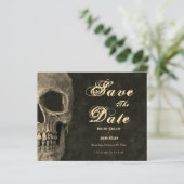 Gothic Half Skull Sepia Budget Save The Date (Staand voorkant)