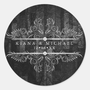 Gothic Hallowedding Scrollwork B&W ID866 Ronde Sticker