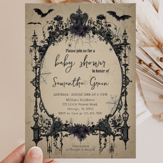 Gothic Halloween Baby Shower Kaart