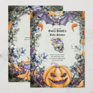 Gothic Halloween Baby shower Paarse Sinaasappel Sk Kaart