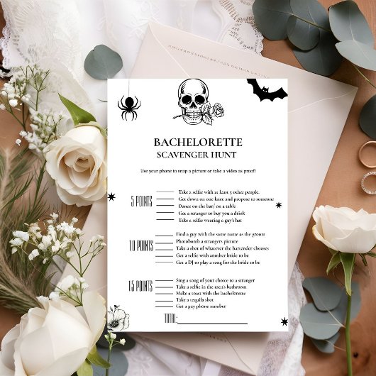 Gothic Halloween bachelorette Scavenger spel Kaart