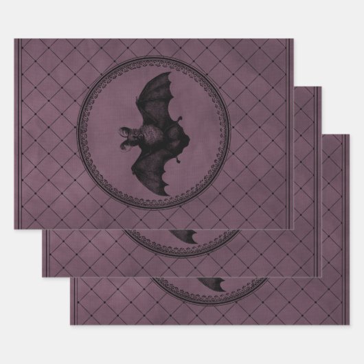 Gothic Halloween Bat op Paars Inpakpapier Vel (Set)