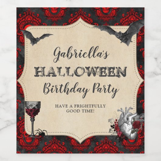 Gothic  Halloween Birthday Party Wijn Etiket (Enkel label)