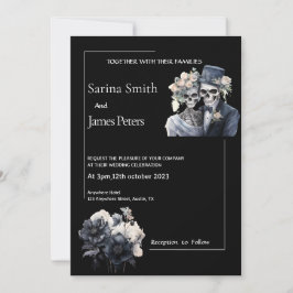 Gothic Halloween bruiloft uitnodiging zwart bloeme