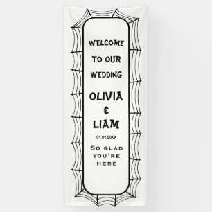 Gothic Halloween bruiloft welkom bord, linnen stof Spandoek