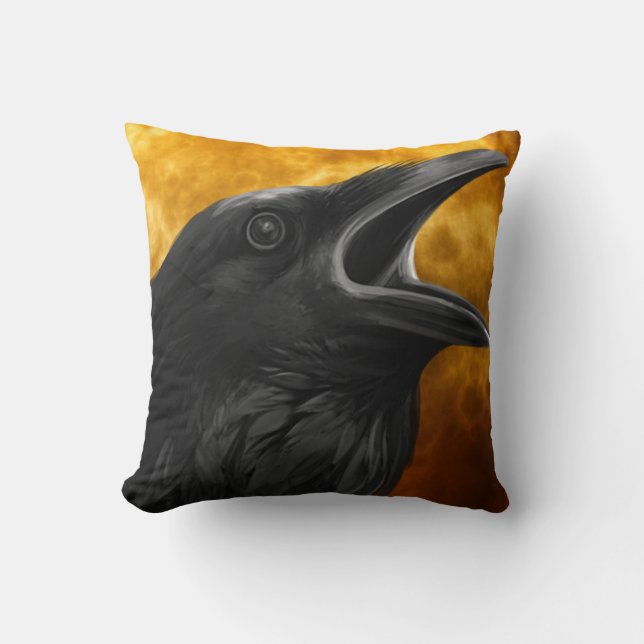  Gothic Halloween Large Black Raven Bird Kussen (Voorkant)