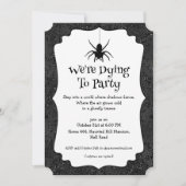 Gothic Halloween Party Glossy Black Floral Kaart (Voorkant)