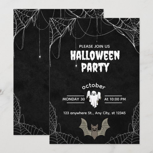 Gothic Halloween Party Invitation with Spiders (Devant / Derrière)
