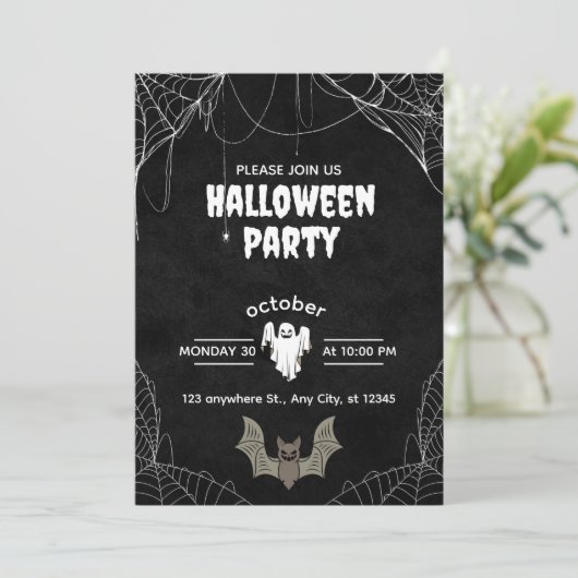 Gothic Halloween Party Invitation with Spiders Kaart (Staand voorkant)