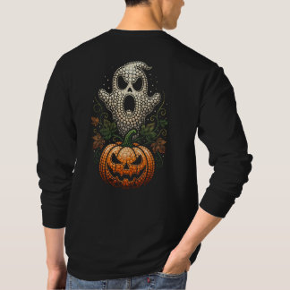 Gothic Halloween Schedel Pompoen Stip Kunst T-shirt