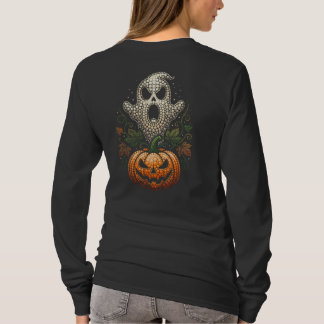 Gothic Halloween Schedel Pompoen Stip Kunst T-shirt