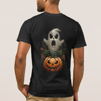 Gothic Halloween Schedel Pompoen Stip Kunst T-shirt