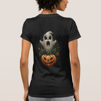 Gothic Halloween Schedel Pompoen Stip Kunst T-shirt