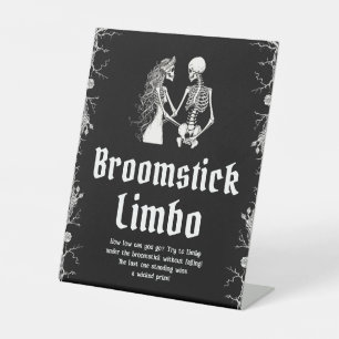 Gothic Halloween Skelet Broomstick Limbo Sign Reclamebord Met Voetstuk