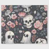 Gothic Halloween  Skull Ghost Floral Cadeaupapier (Vlak)