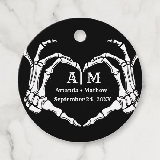 Gothic Halloween Skull Hand Heart Black Wedding Bedankjes Labels (Voorkant)