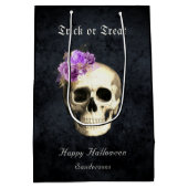 Gothic Halloween Skull Paarse Rozen Gepersonalisee Medium Cadeauzakje (Achterkant)