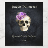 Gothic Halloween Skull Paarse Rozen Gepersonalisee Wijn Etiket (Enkel label)