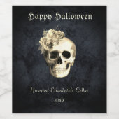 Gothic Halloween Skull White Roses gepersonaliseer Wijn Etiket (Enkel label)
