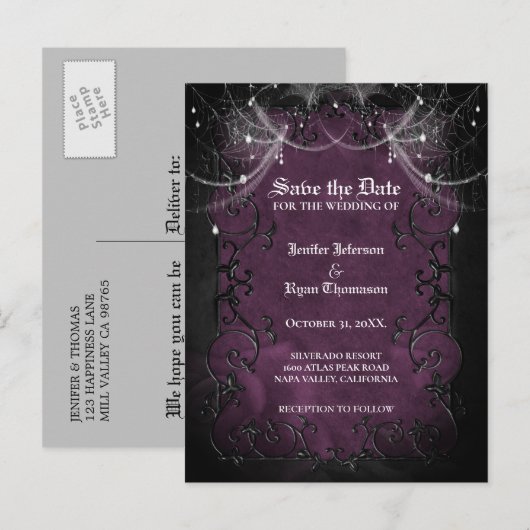 Gothic Halloween trouwkaart Aankondigingskaart (Voorkant / Achterkant)