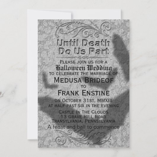 Gothic Halloween Wedding | Flying Bats Shadow Invi Kaart (Voorkant)