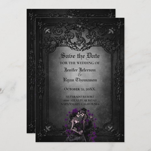Gothic Halloween wedding invitation (Devant / Derrière)