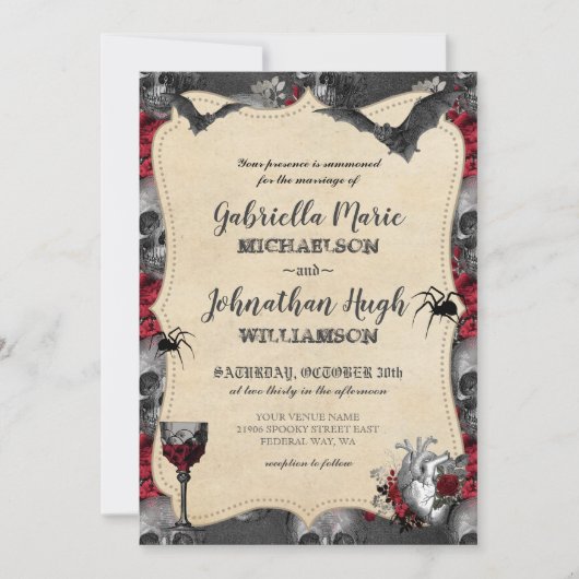 Gothic  Halloween Wedding Invitation Kaart (Voorkant)