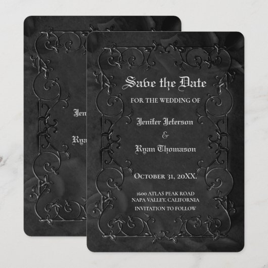 Gothic halloween wedding save the date invitation (Devant / Derrière)