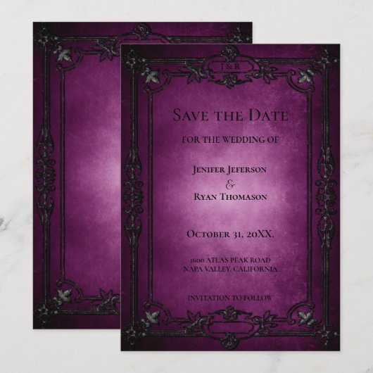 Gothic halloween wedding save the date invitation (Devant / Derrière)