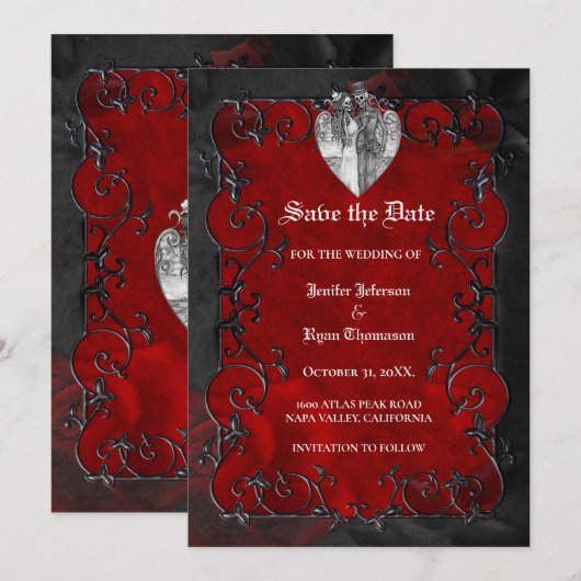 Gothic halloween wedding save the date invitation (Devant / Derrière)