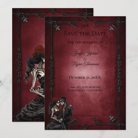 Gothic halloween wedding save the date invitation (Devant / Derrière)