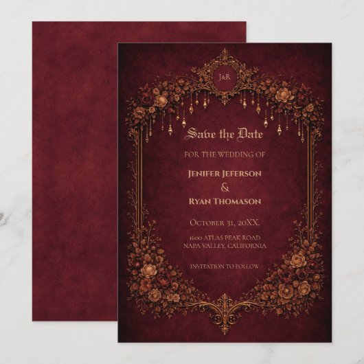 Gothic halloween wedding save the date invitation (Devant / Derrière)