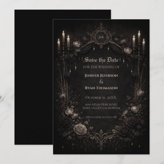 Gothic halloween wedding save the date invitation aankondiging (Voorkant / Achterkant)