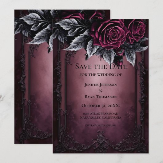 Gothic halloween wedding save the date invitation aankondiging (Voorkant / Achterkant)