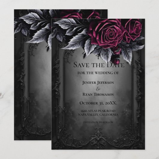 Gothic halloween wedding save the date invitation aankondiging (Voorkant / Achterkant)