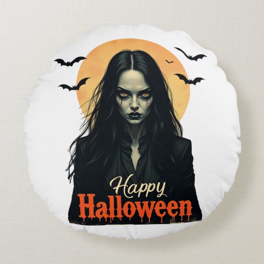 Gothic Halloween Witch Rond Kussen (Voorkant)
