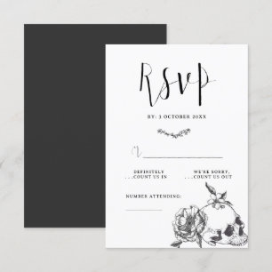 Gothic Hand draw Flowers Skull RSVP-kaart RSVP Kaartje