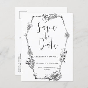 Gothic Hand draw Flowers Skull Save the date Briefkaart