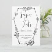 Gothic Hand draw Flowers Skull Save the date Invi Kaart (Staand voorkant)